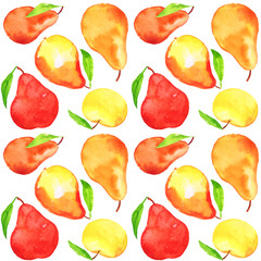 pear apple juice jam fruit harvest fresh seamless pattern watercolor isolated white background