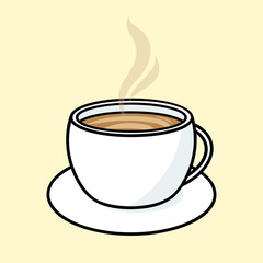 White cup of coffee latte. Hot drink. Vector Illustration.