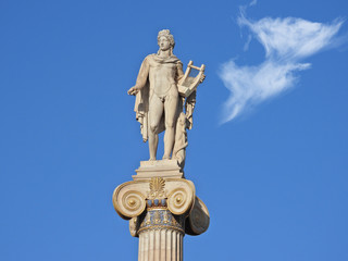 Extreme zoom of iconic statue of Apollo the guitar player in Academy of Athens, Athens historic center, Attica, Greece
