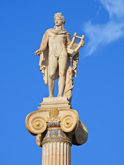 Extreme zoom of iconic statue of Apollo the guitar player in Academy of Athens, Athens historic...