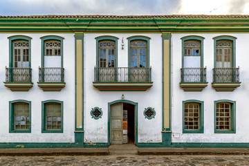 Facade of colonial houses in the historic city of Diamantina, state of Minas Gerais, Brazil