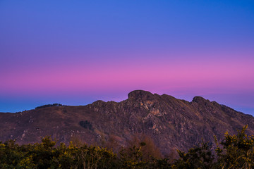 Colorful sunrise behind Peñas de Aya, Navarra