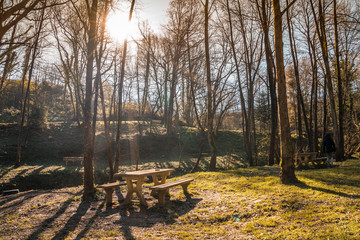 Fototapeta premium A table in the natural park of the town of Pasaia Antxo, Basque Country