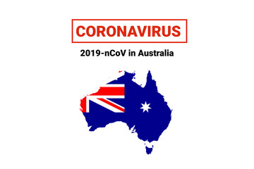 Obraz premium Coronavirus in Australia. Map with flag and warning on white background. Epidemic alert. Covid-19, 2019-nCoV.