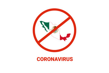 Obraz premium Coronavirus in Mexico. Map with flag and warning on white background. Epidemic alert. Covid-19, 2019-nCoV.