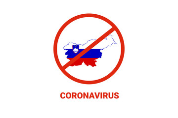 Coronavirus in Slovenia. Map with flag and warning on white background. Epidemic alert. Covid-19, 2019-nCoV.
