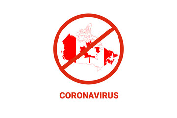 Coronavirus in Canada. Map with flag and warning on white background. Epidemic alert. Covid-19, 2019-nCoV.