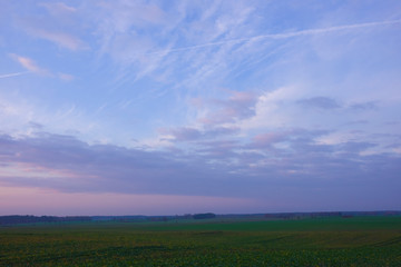 Obraz premium Sunset, purple clouds, orange landscape, sky, nature
