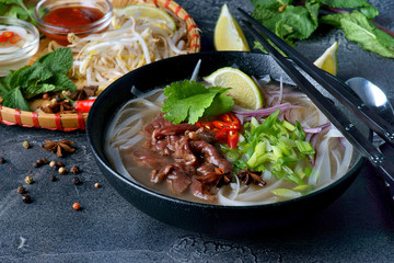 Fo Bo soup on a dark background