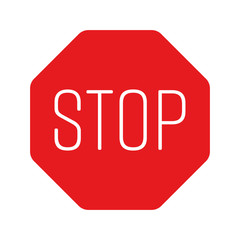 Obraz premium Stop traffic sign. Red octagon with white inscription. Simple flat vector icon