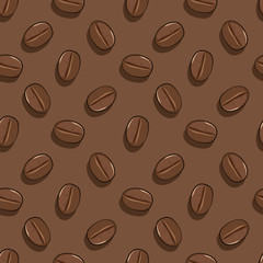 Seamless pattern. Coffee Beans. View from above. Vectron illustration. Isolated objects from the background.