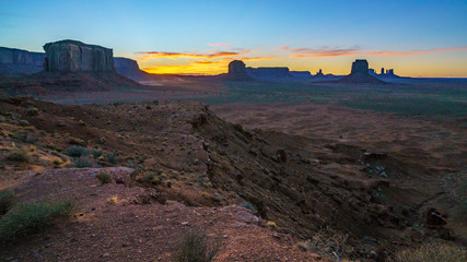 sunset at artists point in monument valley, usa
