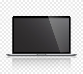 Realistic laptop computer monitor reflect with grey screen and checkerboard background. Illustration vector illustrator Ai EPS
