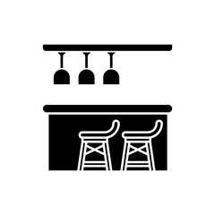 Bar counter black glyph icon. Night club, bar, pub, drinking establishment furniture. Bartender occupation silhouette symbol on white space. Alcohol drinks sale. Vector isolated illustration