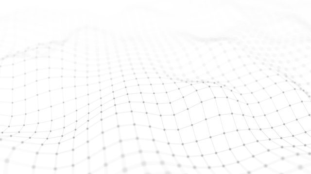 Abstract wave white background. Futuristic wave with connecting dots and lines. 3D rendering.