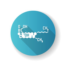 Ceramide blue flat design long shadow glyph icon. Chemical skeletal structure. Scientific formula. Research for dermatology. Lipid molecule. Fatty acid. Silhouette RGB color illustration