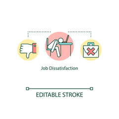 Job dissatisfaction concept icon. Burnout idea thin line illustration. Feeling unmotivated. Poor working conditions. Lack of recognition. Vector isolated outline RGB color drawing. Editable stroke