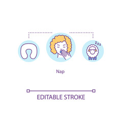 Fototapeta premium Nap concept icon. Sleeping habits idea thin line illustration. Rest time. Napping. Short sleep, siesta. Feeling sleepy. Vector isolated outline RGB color drawing. Editable stroke