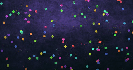 colorful celebration confetti on purple background backdrop