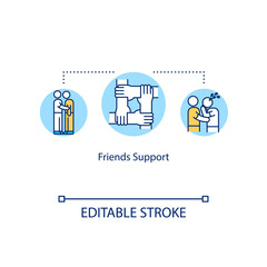 Friends support concept icon. Giving moral help. Friendship advice. Being supportive and reliable idea thin line illustration. Vector isolated outline RGB color drawing. Editable stroke