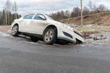 concept of drunkenness on the road, the harm of alcoholism while driving. the car flew off the...