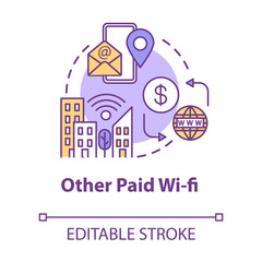 Other paid wifi concept icon. Free internet zone. Global telecommunication. 4g signal in city. Roaming idea thin line illustration. Vector isolated outline RGB color drawing. Editable stroke