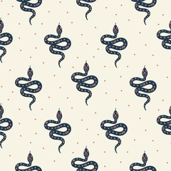 Cartoon boho snakes vector seamless pattern.