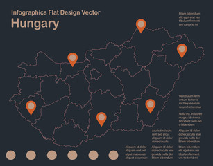 Fototapeta premium Infographics Hungary map outline, flat design, color blue orange vector
