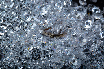 Beautiful transparent crystals on black background. Shiny diamonds. Luxury diamonds. Diamond jewel