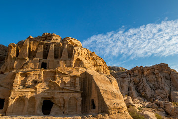 Petra, Jordan. Setting sun light over the Obelisk Tomb or Bab As Siq Triclinium in the beautiful...
