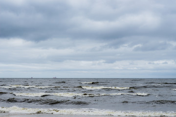 Ships in the rough waters of the Gulf of Gdansk