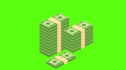 Piles of paper money grow up animation with alpha channel.