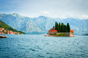 Beautiful mediterranean landscape. St. George Island near town Perast, Kotor bay, Montenegro.