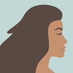 Vector flat cartoon woman head profile isolated on gray background