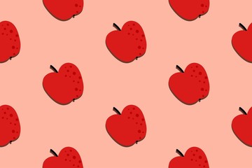 Red apple fruit pattern. Seamless summer background. Bright kitchen, home decor or healthy eating design. Cartoon flat design. Vector