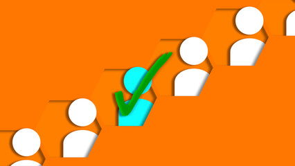 Green check mark on a channel or user. Real identity confirmed. Illustration, graphic of hexagons and icons that represent people using a network service. Verified ID. Related to the online technology