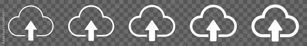 Poster cloud upload icon white line | clouds arrow up illustration | computing storage symbol | server data