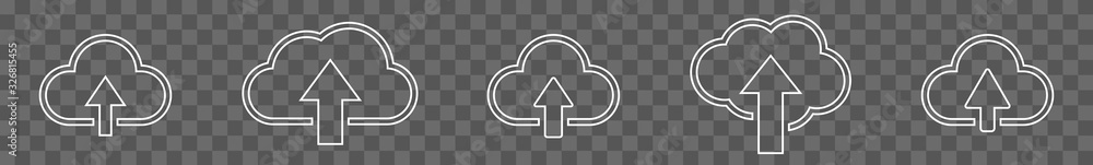 Poster cloud upload icon white line | clouds arrow up illustration | computing storage symbol | server data