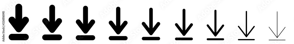 Poster download arrow icon black | arrows down illustration | file data transfer symbol | web import logo |