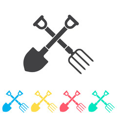 Garden fork and shovel multi color icon set. Simple glyph, flat vector of spring icons for ui and ux, website or mobile application