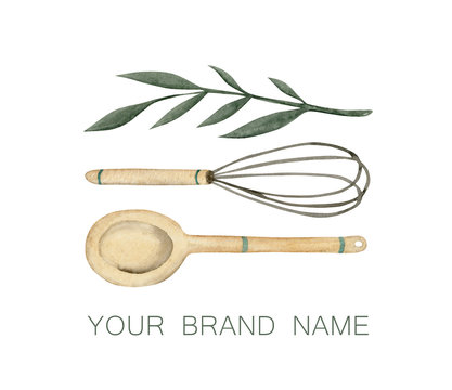Wooden spoon, whisk and  sprig