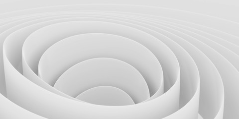 White intersected 3d spirals, abstract digital render illustration, modern futuristic background pattern