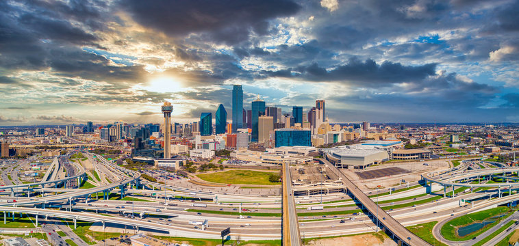 Dallas, Texas, USA Downtown Drone Skyline Aerial