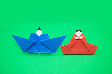 おひな様　折り紙　緑バック