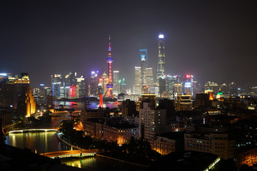 Obraz premium Shanghai city aerial sunset cityscape at night China