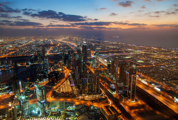 Fototapeta na wymiar Dubai cityscape skyscrapers panorama night