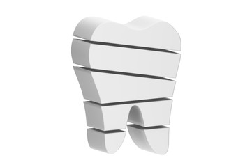 tooth is slice to small part and flying in the air - dental cartoon 3d render flat style