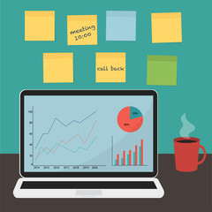 Flat design of workspace in trendy colors vector illustration