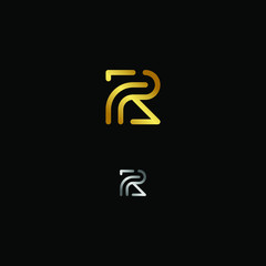 Minimal Creative Monogram Letter R Logo Design Vector with Gold an Silver colour