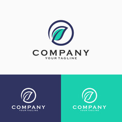 Leaf combined with circle shape logo design modern emblem vector illustration logo template